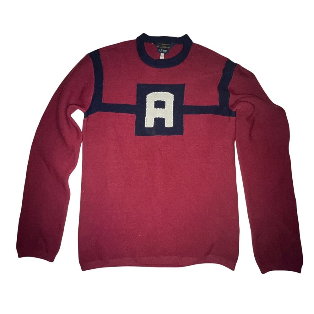 AJ Armani Jeans Wool Sweater - Maroon & Navy - Size: L